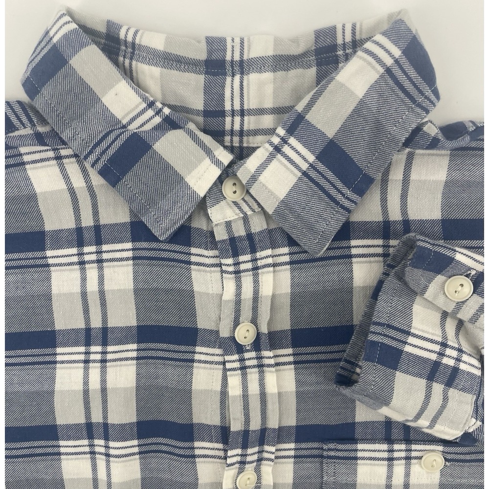 Vineyard Vines Slim Longshore Shirt Mens Med Blue Plaid Cotton Linen Stretch